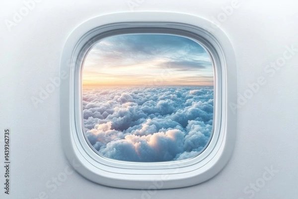 Obraz Breathtaking View of Soft Clouds Through Airplane Window at Sunset