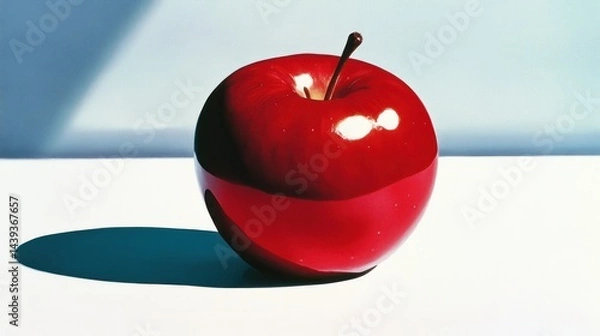 Obraz A single red apple resting on a white surface with light