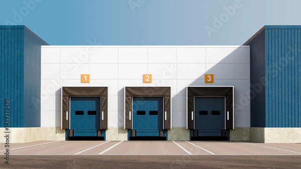 Fototapeta Modern Warehouse Loading Docks with Dock Seals and Industrial Shipping Doors - Logistics and Distribution, 3D Render