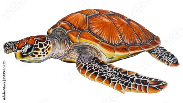 Fototapeta Realistic Illustration of a Sea Turtle Swimming Gracefully in the Ocean on a Transparent Background