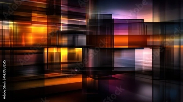 Fototapeta Abstract cityscape, vibrant blocks, dynamic movement,  glowing lights