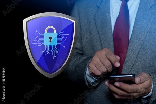 Fototapeta Cybersecurity and privacy concepts to protect data. Businessman showing padlock guard on virtual screen. cyber crime, hacker, database. privacy concept.
