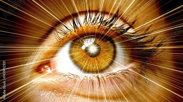 Fototapeta Close-Up of an Eye with Radiating Light Effects and Vibrant Colors Emphasizing Depth and Fascination