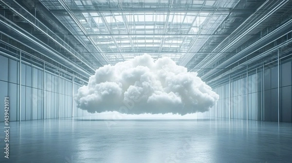 Obraz Cloud computing data center modern digital technology infrastructure 3d room gray blue space white