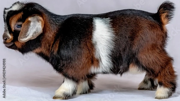 Obraz Adorable young goat showcasing distinct fur patterns standing against a neutral background