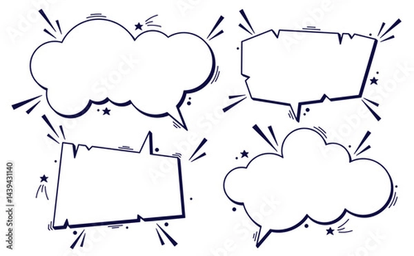Obraz Set of four black and white speech bubbles with tiny details.