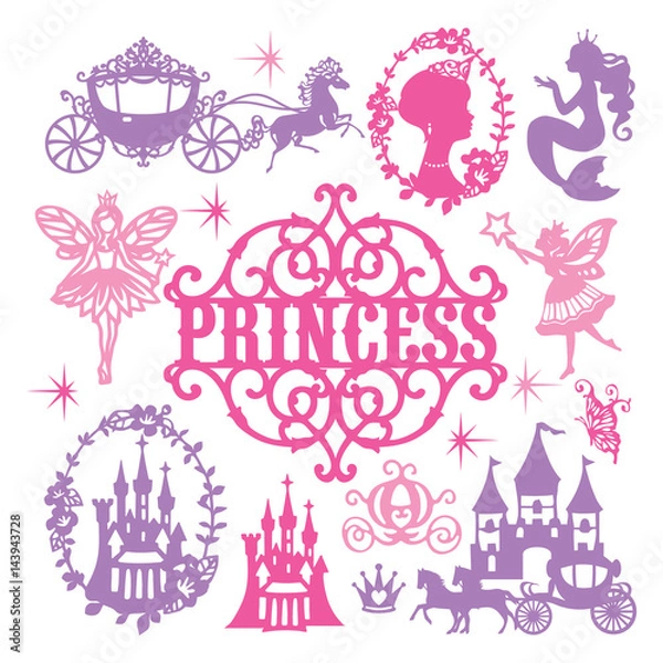 Obraz Vintage Paper Cut Princess Theme Set