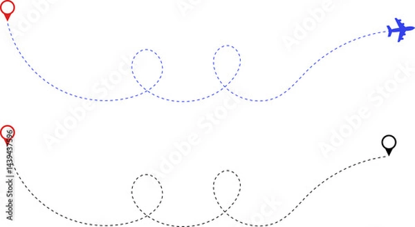 Obraz Route icon - two points with dotted path and location pin. Route location icon two pin sign and dotted line. Travel icon. Travel from start point and dotted line tracing.
