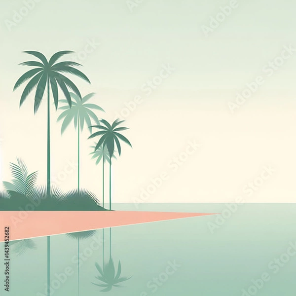 Fototapeta Minimalist Tropical Beach with Palm Trees Reflection