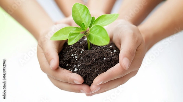 Fototapeta A Hand is planting tree against white background Made with generative AI