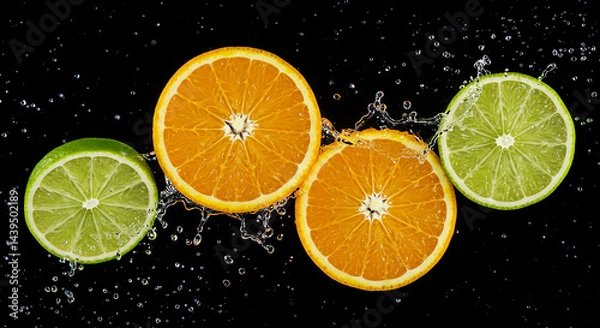 Fototapeta Orange and Lime Slices with Splashing Water
