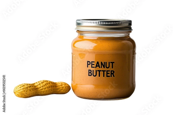 Fototapeta Glass jar of peanut butter on transparent background