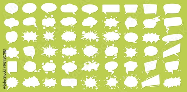 Fototapeta Retro comic style pattern of text or speech bubble, chat box, cloud message frame and balloon silhouette icon with halftone background for fun cartoon dialogue, sharing idea or information technology.