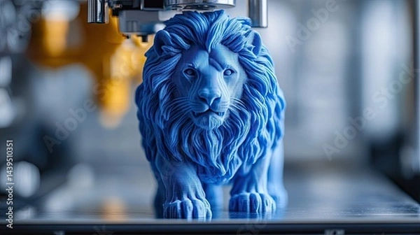 Obraz 3D Printer Printing Blue Lion Figure Close-Up 