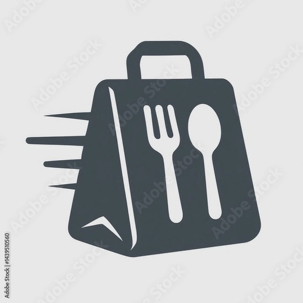 Fototapeta A dynamic and sleek icon of a food delivery bag with a fork and spoon subtly integrated into the design, emphasizing speed with motion lines.