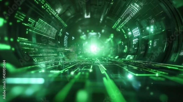 Fototapeta Digital Green Tunnel: A Journey into the Cyberspace