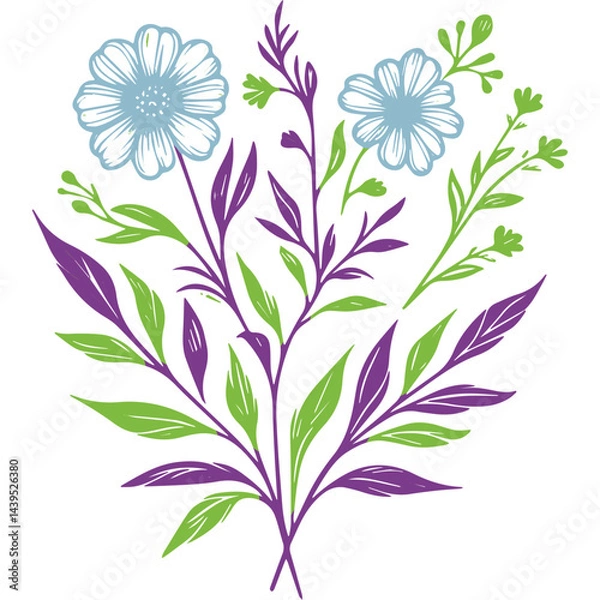 Fototapeta Floral line pattern. Botanical outline design. Minimalist flowers artwork. Fine print cushion art. Contemporary floral sketch.

