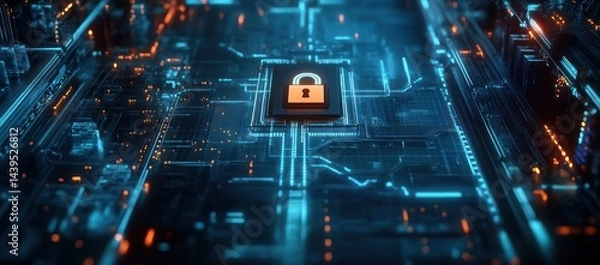 Fototapeta Futuristic Circuit Board with Lock