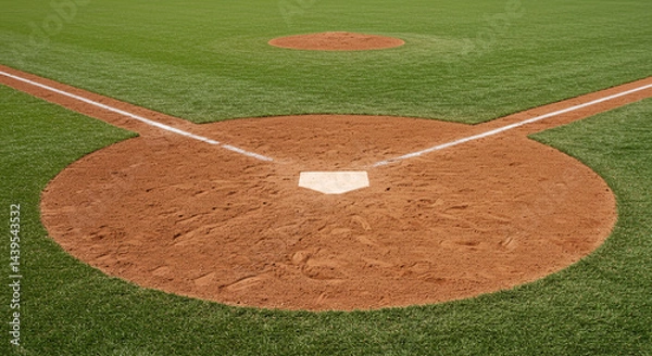 Fototapeta Aerial View of Baseball Field Home Plate and Infield Ready for Game Day