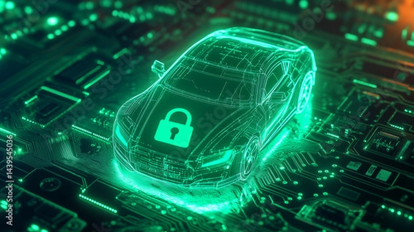 Fototapeta Smart Car Security System and Data Protection Represented by High-Tech Digital Circuit Board Illustration

