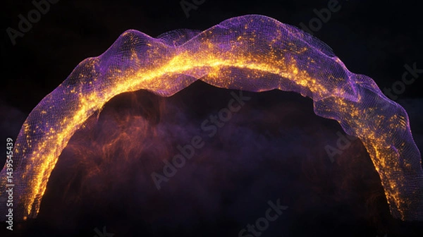 Fototapeta A vibrant and colorful streak of light forming an arc, set against a deep black space-themed backdrop. The hues blend smoothly to create a glowing, ethereal effect.