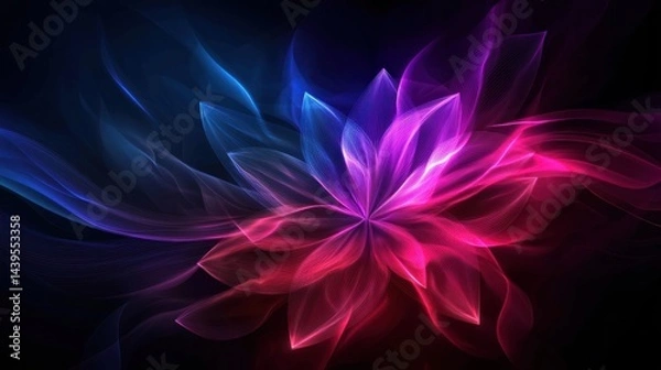 Fototapeta Abstract glowing flower shape in dark space