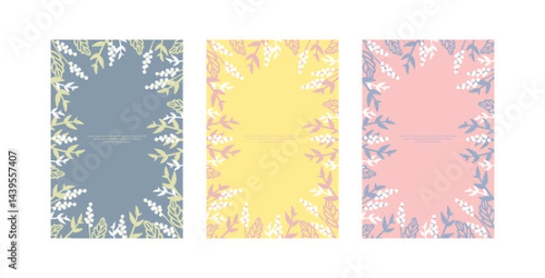 Obraz Simple beautiful floral frame background in pink yellow blue pastel color with blank space for print cards poster invitation page journal notes layout template
