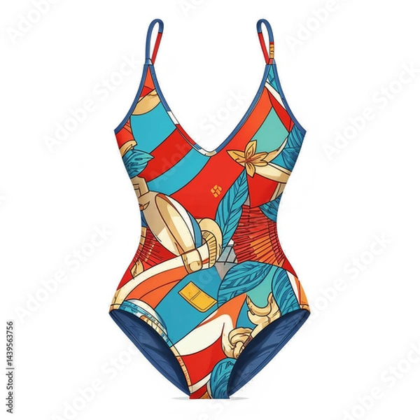 Fototapeta women's swimsuit for swimming, clothes for sports and recreation on the water, illustration. artificial intelligence generator, AI, neural network image. background for the design