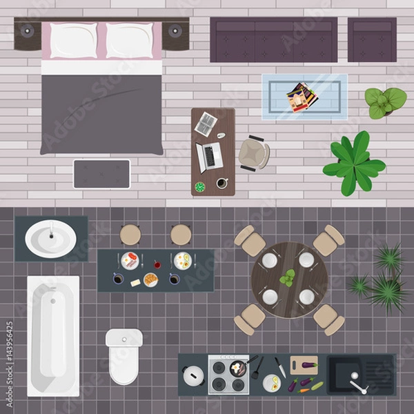 Fototapeta Set of icons of furniture for an apartment.