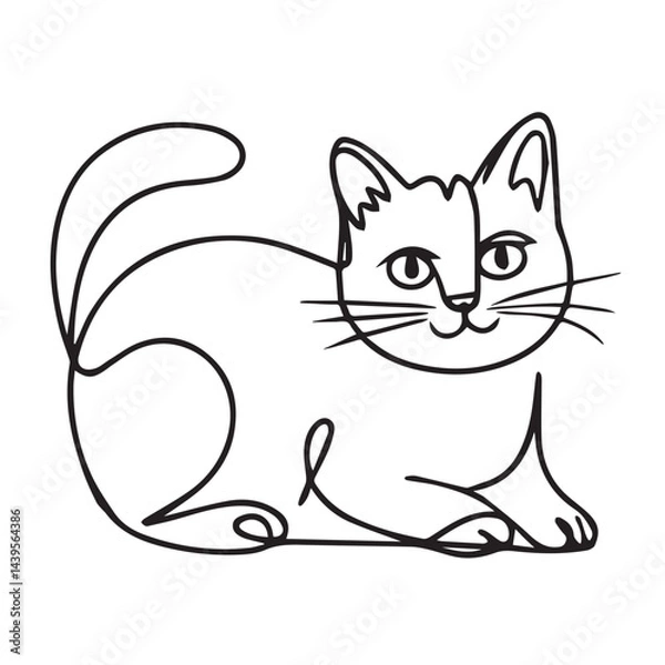 Fototapeta Hand drawn cute cat outline illustration