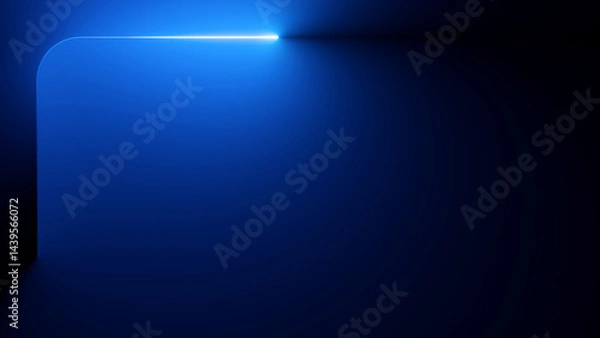 Fototapeta Abstract minimalist linear neon frame with rounded corners against the blue background. Bright light leaves glowing trail. 3d rendering