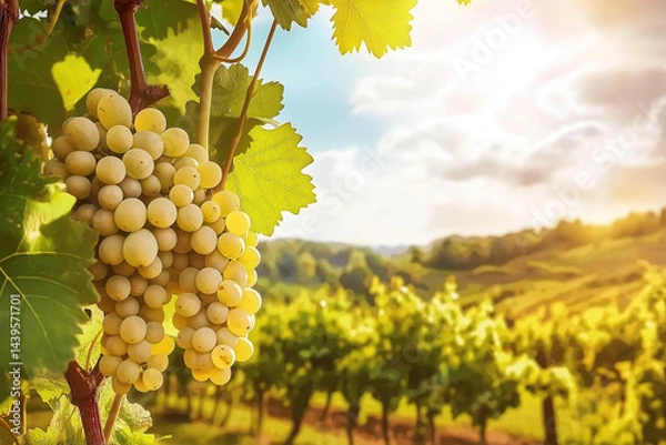 Obraz White grape bunch on vine at harvest time