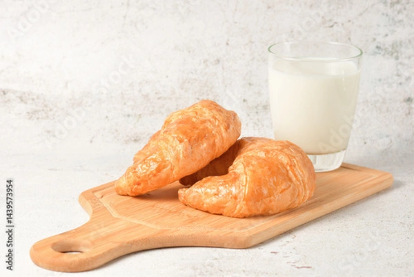 Obraz highkey photography of Croissants and milk, homemade morning dayly breakfast.