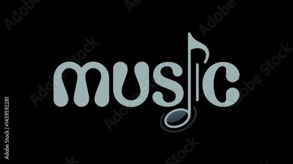 Fototapeta Modern logo design featuring the word "music" in bold, flowing rounded, lowercase light grey sans-serif letters