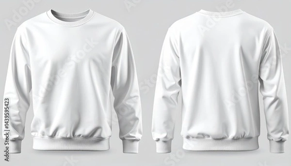 Fototapeta Blank White Crew Neck Sweatshirt Mockup Front and Back View Perfect for Design Presentations