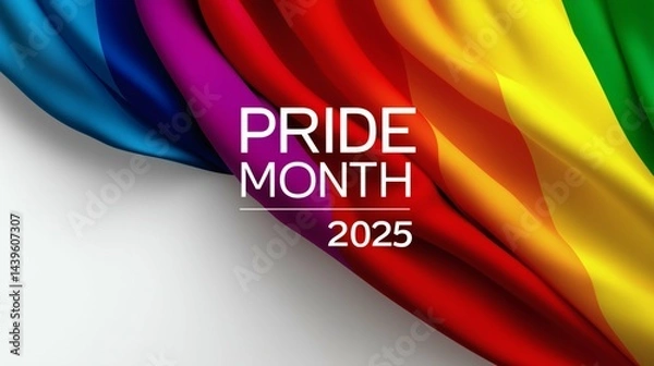 Obraz Colorful Rainbow Fabric Background, Pride Month 2025 Text