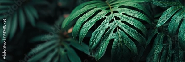 Obraz closeup of vibrant green plant leaves radiating outward, macro nature detail with lush textures and soft focus, abstract botanical background