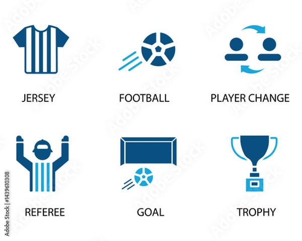 Obraz Soccer Game Icons. Jersey, Ball, Player Change, Referee, Goal, Trophy and More