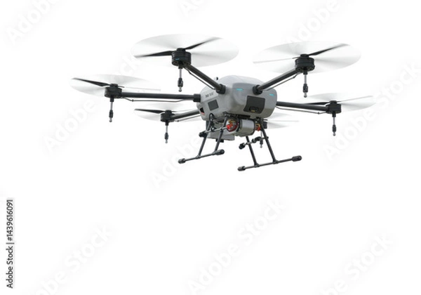 Obraz High tech drone hovering against black background for technology concept