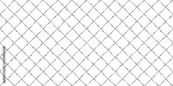 Fototapeta Barbed wire diagonal mesh as seamless bg. Black barbed wire with diamond-shaped cells on white. Security concept pattern. No entry. Military camp. Prison fence. Vector illustration