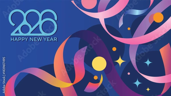 Fototapeta Creative Design to 2026 Happy New Year Celebration Concept, Banner with a Variety of colorful confetti and 2026 Logo text design