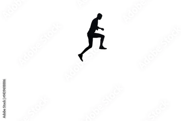 Obraz "Momentum in Motion: Silhouetted Leap Against White Space"