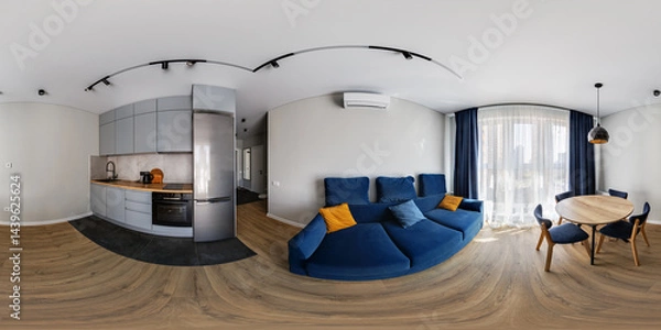 Obraz hdri 360 panorama view in bedroom loft room in luxury elite vip hotel in full in equirectangular spherical projection, skybox VR AR content
