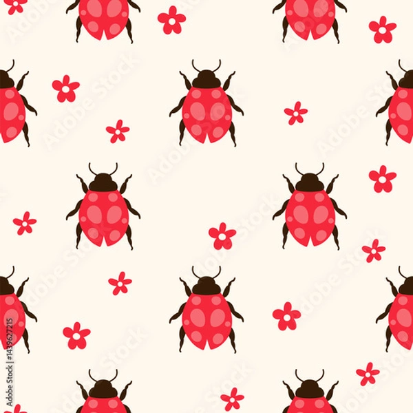 Obraz Seamless pattern with cartoon ladybugs