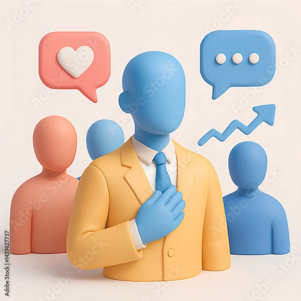 Obraz  Modern Digital Leadership and Communication - 3D Illustration - generative AI