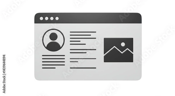 Fototapeta Isolated Web Page Mockup with Profile Icon and Image Placeholder for Digital Design