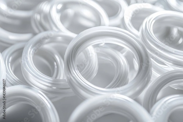 Fototapeta Clear elastic rings piled together creating an abstract texture display in bright light