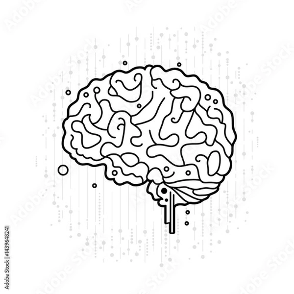 Obraz Human brain vector icon symbolizing the fusion of biology and technology. Modern design features nodes and lines, suggesting neural networks or AI. Connection between the mind and advanced technology