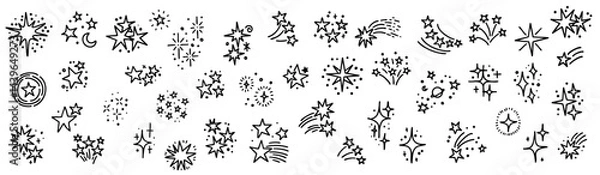 Fototapeta Set of hand drawn vector stars and sparkles, doodle style
