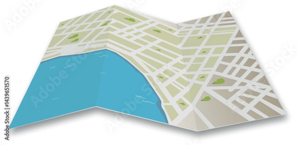 Fototapeta Vector illustration of a stylized city map with streets, blocks, and parks. Perfect for navigation, urban planning, backgrounds, and travel-related designs